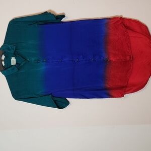 Norblack Norwhite OMBRE green Blue Red  Dress Shirt High-low size S  Vintage